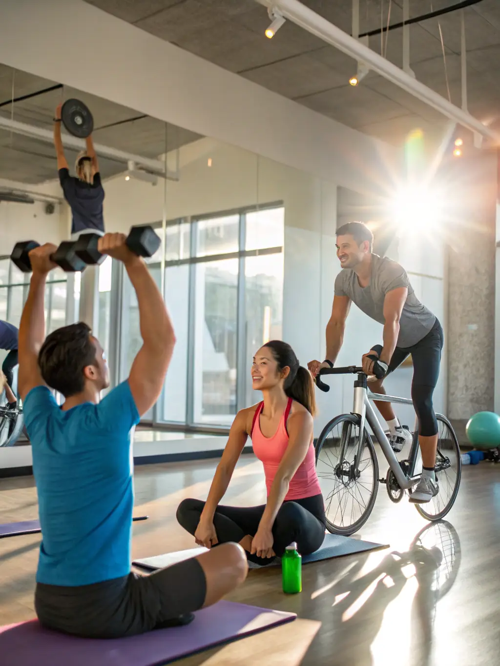 A group of diverse individuals participating in a CrossFit workout, showcasing teamwork and high energy, set in a modern gym with motivational banners.